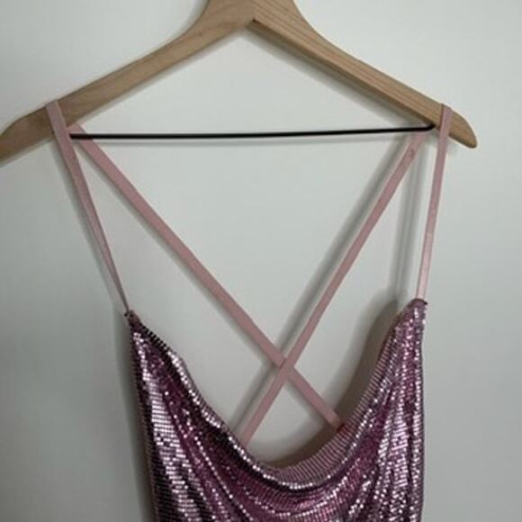 Meshki Glomesh Cowl Mini Dress Blush Pink Diamante Womens New Small - Picture 8 of 16